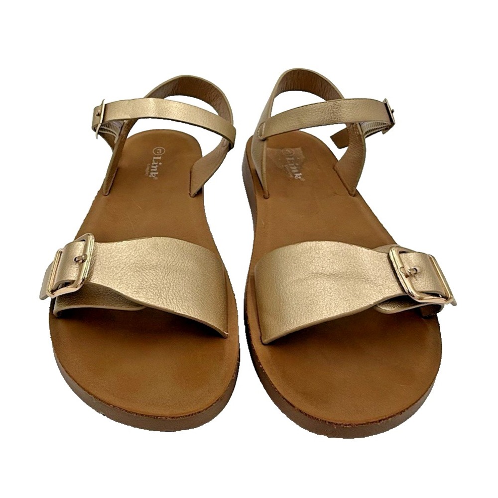 Link Comfort Gold Strap Flats Sandals Shoes Adjustable Strap Youth Sz 3
